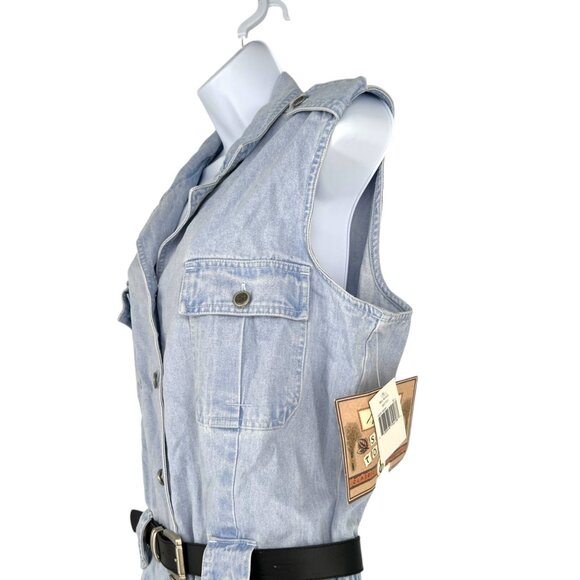 Bill Blass Vintage Blue Denim Pleated Romper Aqua Snow Size Large NWT - Picture 5 of 14